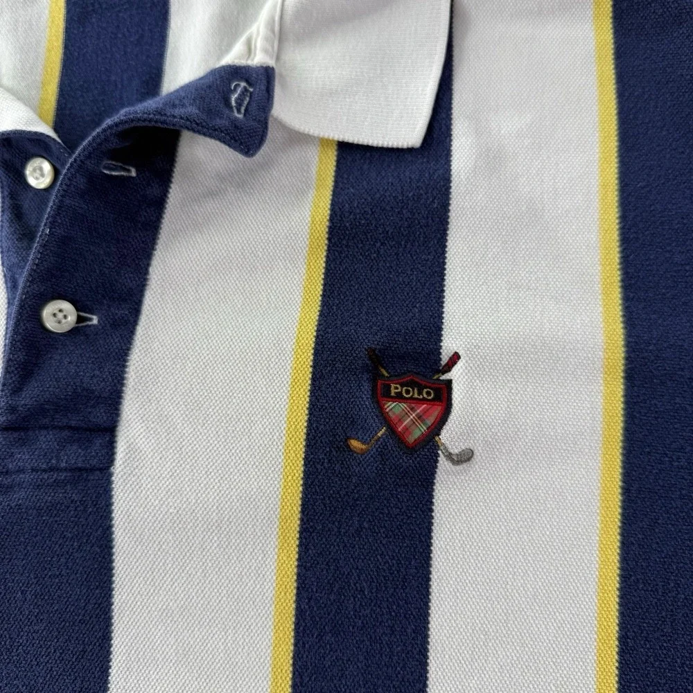 Vintage Polo Ralph Lauren Golf Crest Rugby Polo Shirt XL Striped Cotton Preppy